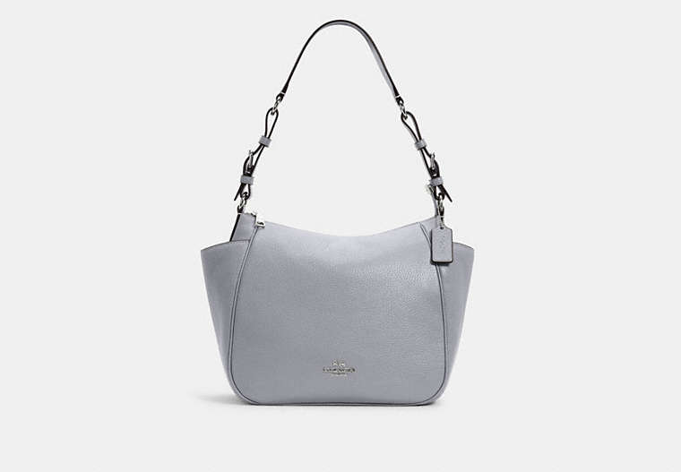 COACH®,RORI SHOULDER BAG,Pebbled Leather,Medium,Silver/Granite,Front View