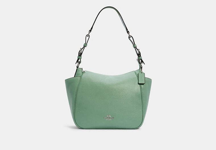 COACH®,RORI SHOULDER BAG,Pebbled Leather,Medium,Silver/Washed Green,Front View