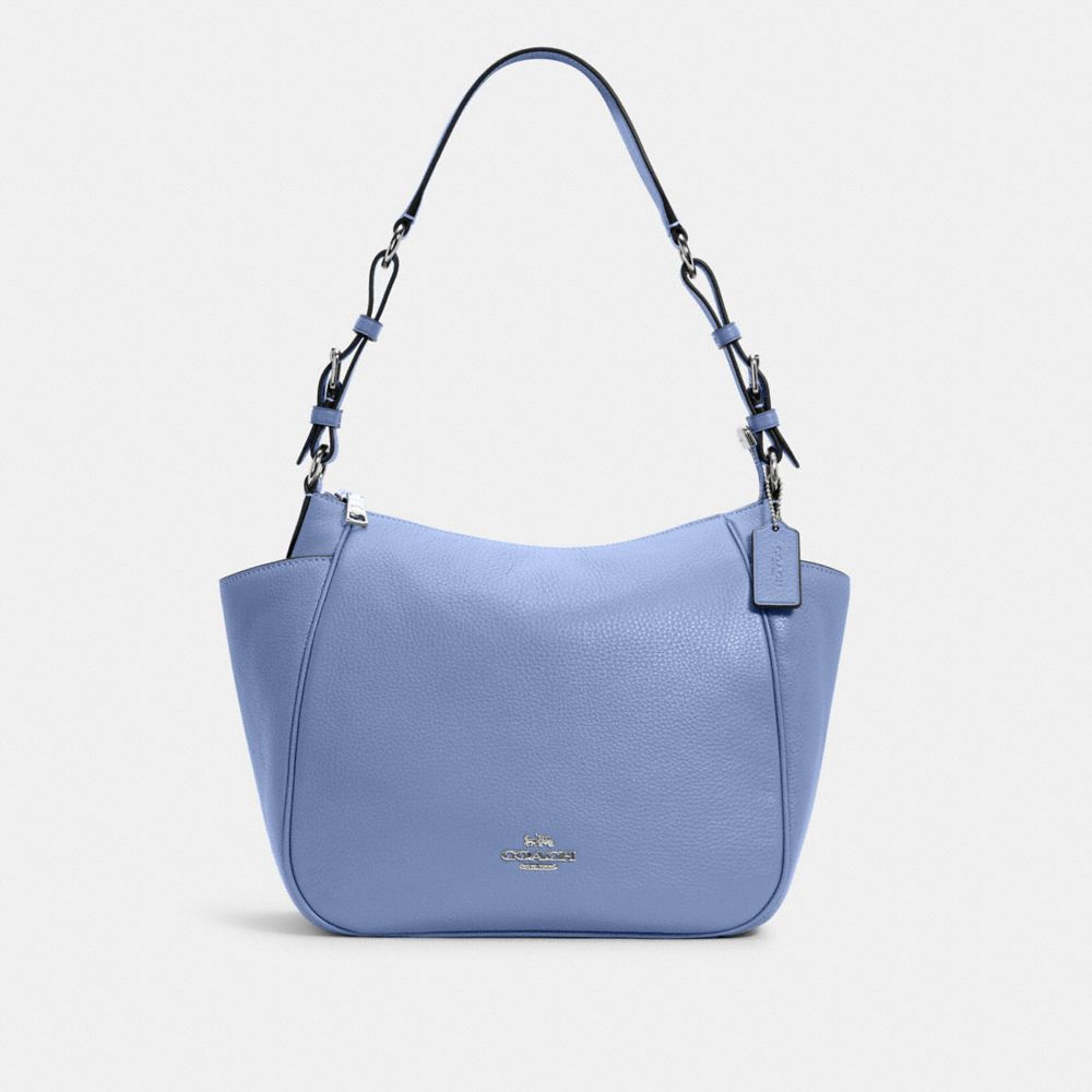 COACH®,RORI SHOULDER BAG,Pebbled Leather,Medium,Silver/Periwinkle,Front View