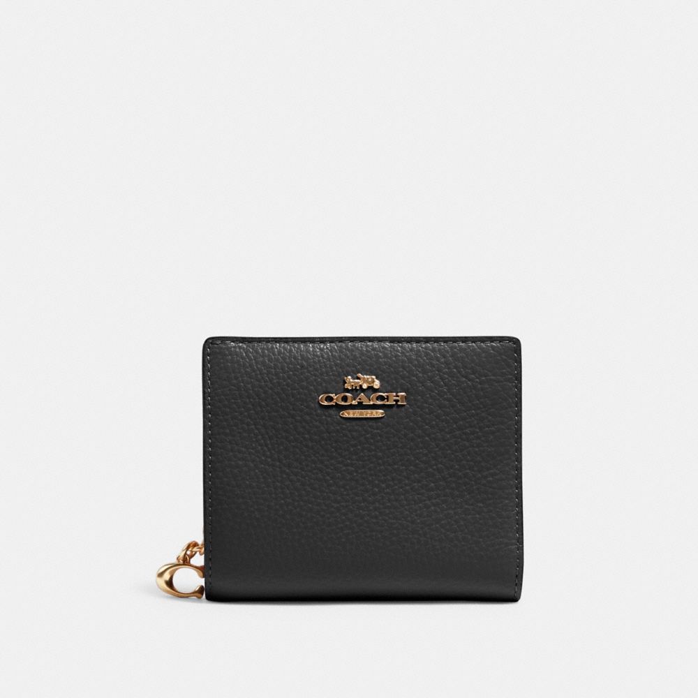 COACH®,SNAP WALLET,Pebbled Leather,Mini,Gold/Black,Front View