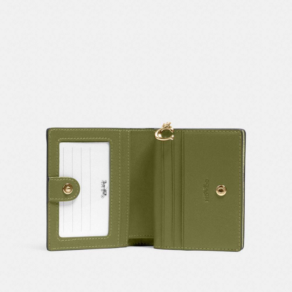 COACH®,SNAP WALLET,Cuir galet,Mini,Or/Vert olive,Inside View,Top View