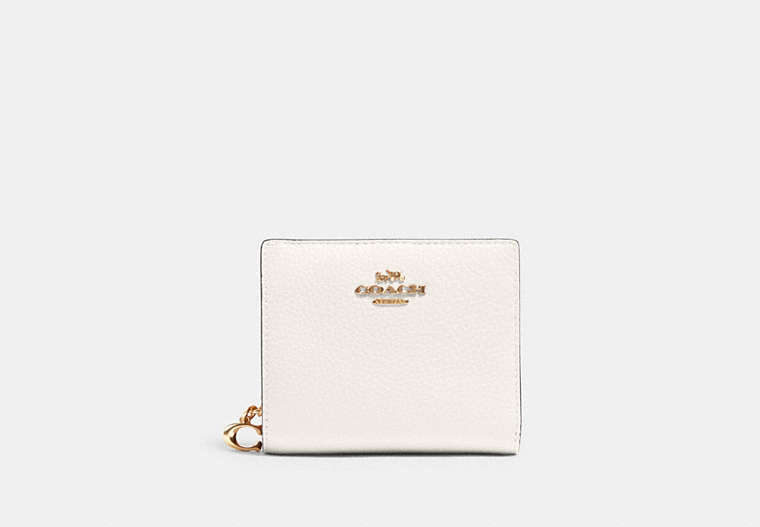 COACH®,SNAP WALLET,Pebbled Leather,Gold/Chalk,Front View