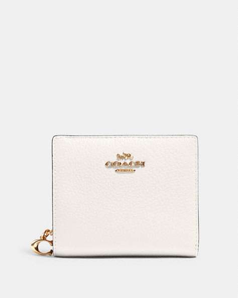 COACH®,SNAP WALLET,Pebbled Leather,Gold/Chalk,Front View