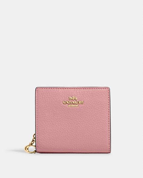COACH®,SNAP WALLET,Pebbled Leather,Gold/True Pink,Front View