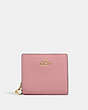 COACH®,SNAP WALLET,Pebbled Leather,Mini,Gold/True Pink,Front View