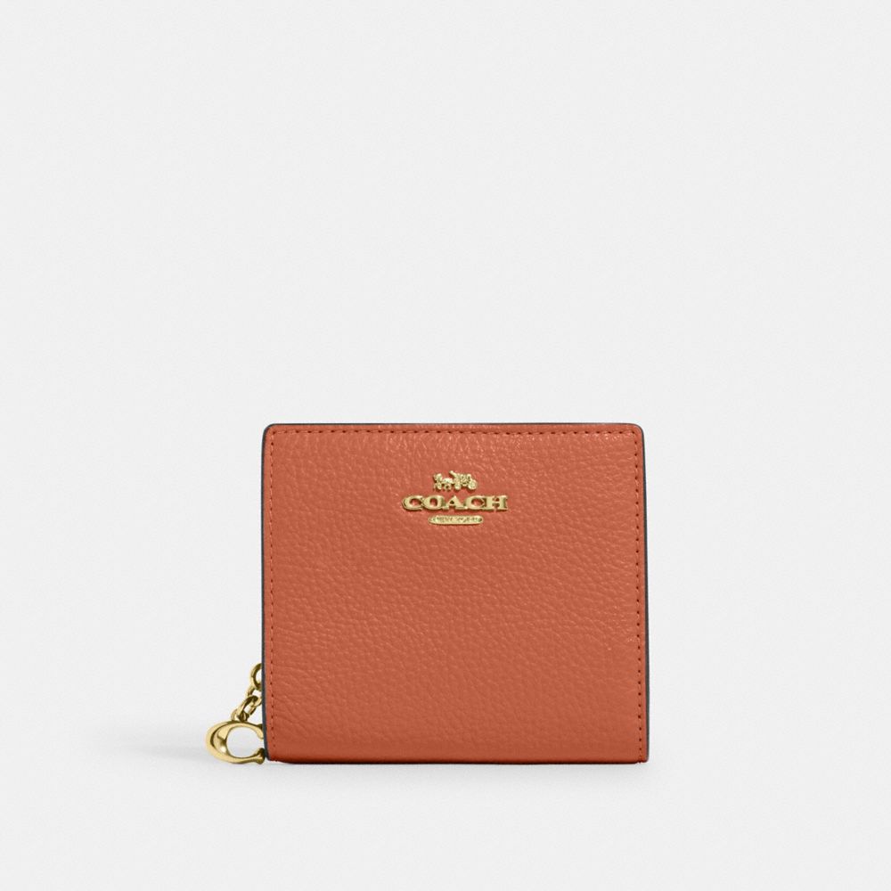 COACH®,SNAP WALLET,Pebbled Leather,Mini,Im/Sunset,Front View