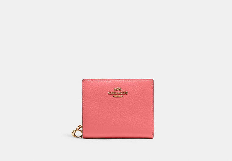 COACH®,SNAP WALLET,Pebbled Leather,Mini,Gold/Pink Lemonade,Front View