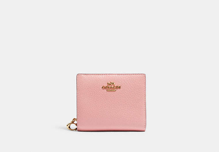 COACH®,SNAP WALLET,Pebbled Leather,Mini,Gold/Light Blush,Front View