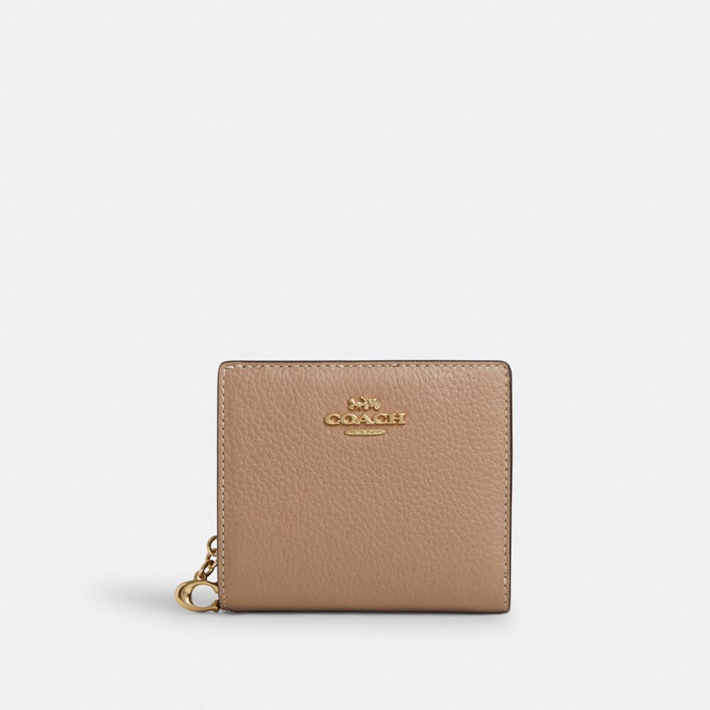 COACH®,PORTEFEUILLE À BOUTON-PRESSION,Cuir galet,Or/Taupe,Front View