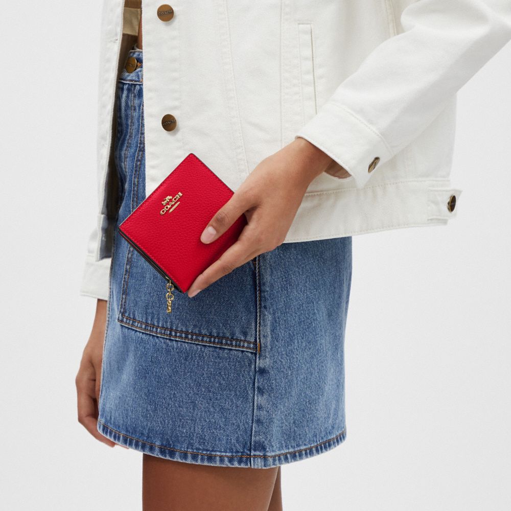 COACH®,Snap Wallet,Leather,Bi Fold,Gold Metal,Casual,Red,Detail View
