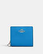 COACH®,SNAP WALLET,Pebbled Leather,Mini,Silver/Racer Blue,Front View
