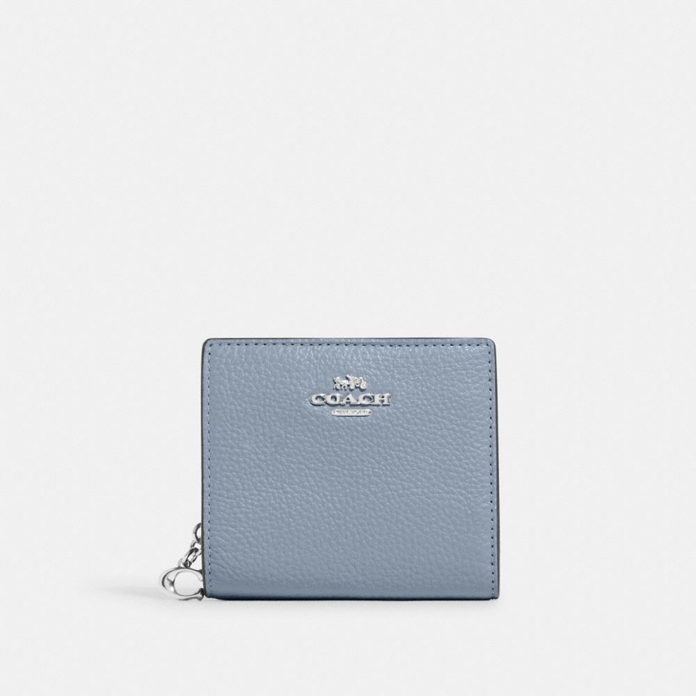 COACH®,SNAP WALLET,Pebbled Leather,Mini,Silver/Grey Mist,Front View image number 0