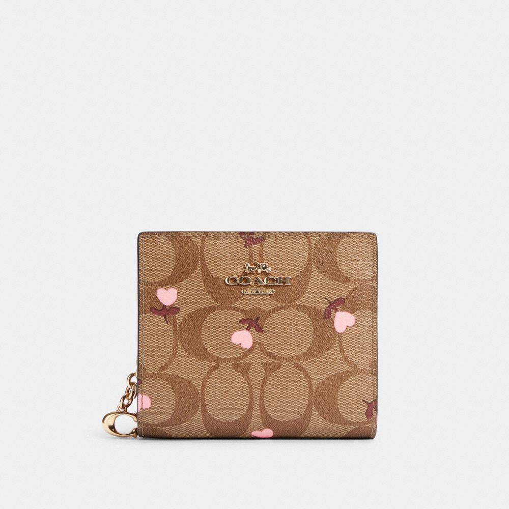 COACH® Outlet | Snap Wallet In Signature Canvas With Heart Floral