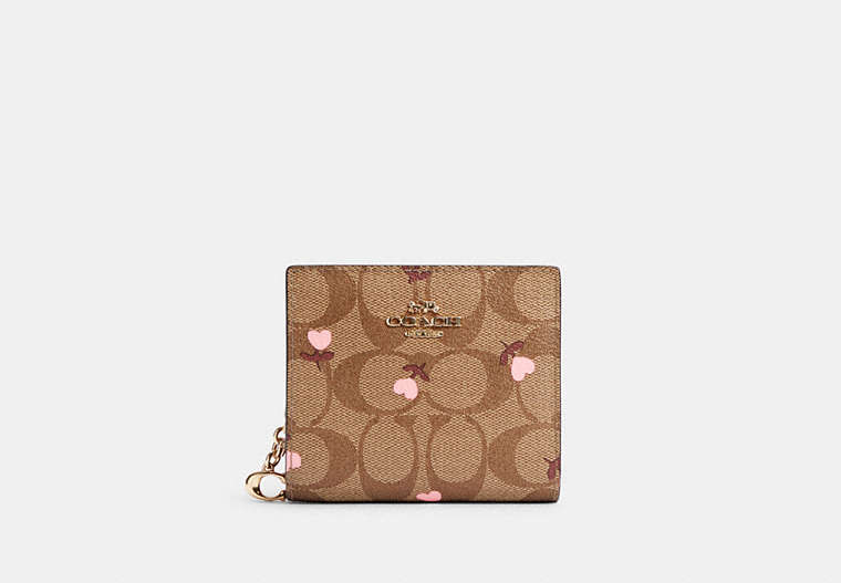 Snap Wallet In Signature Canvas With Heart Floral Print