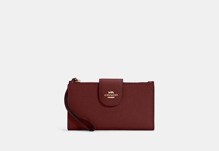 COACH®,PHONE WALLET,Leather,Gold/Cranberry,Front View