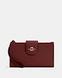 COACH®,PHONE WALLET,Leather,Gold/Cranberry,Front View