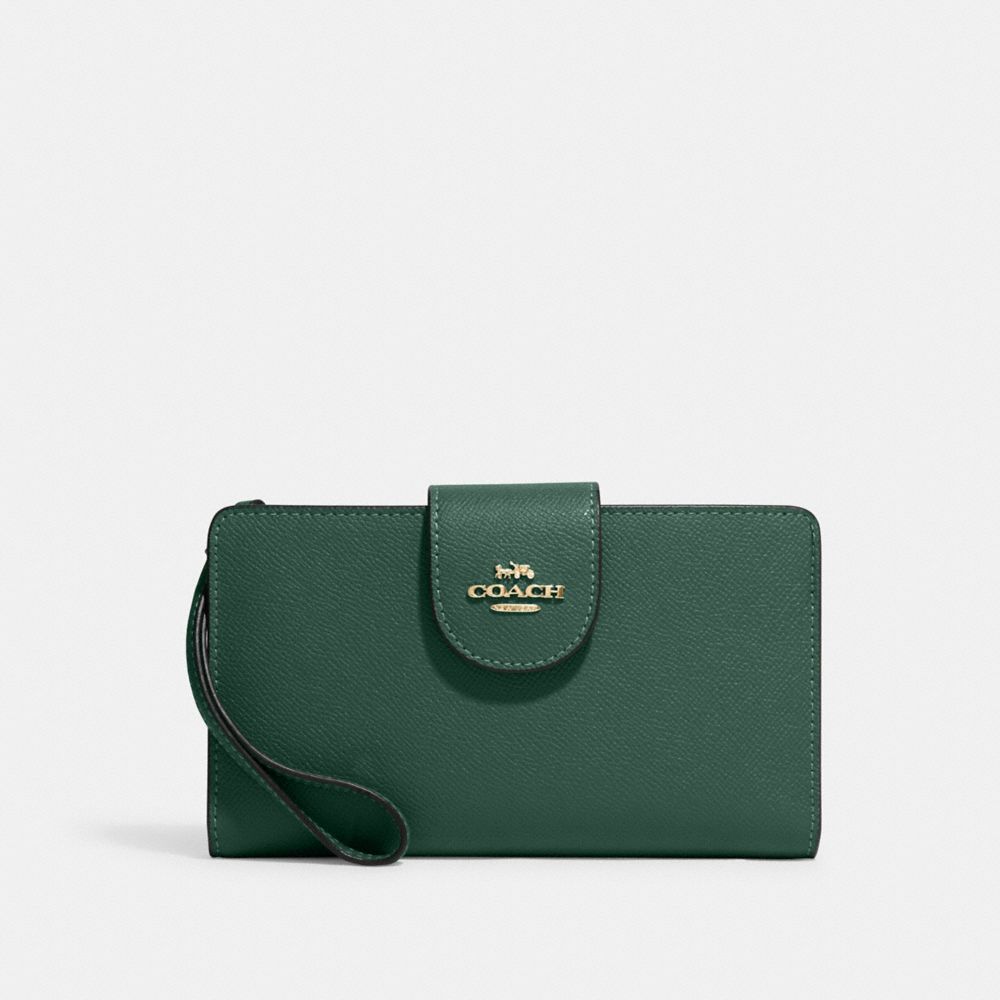 COACH®,PHONE WALLET,Crossgrain Leather,Im/Dark Pine,Front View