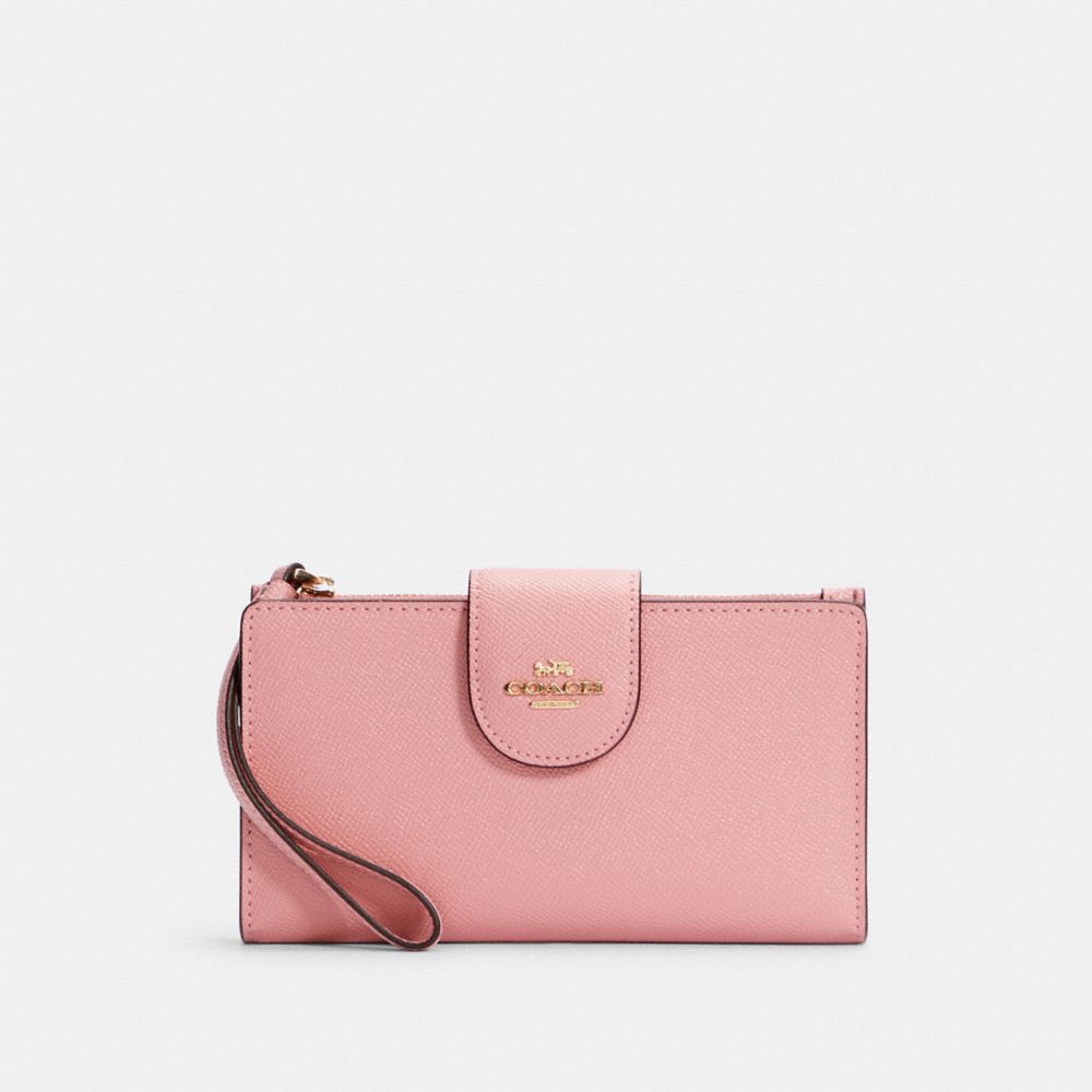 COACH®,PHONE WALLET,Crossgrain Leather,Gold/Light Blush,Front View