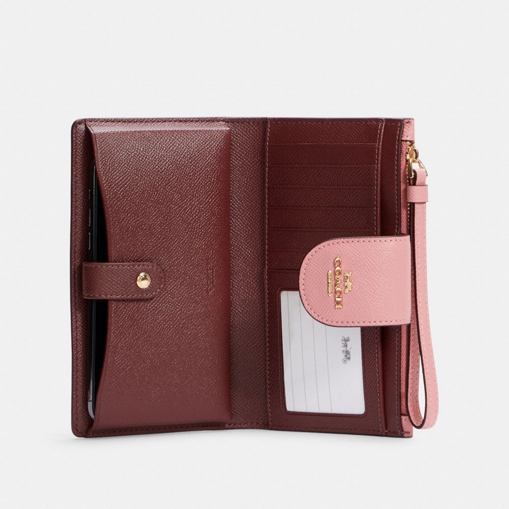 COACH®,PHONE WALLET,Crossgrain Leather,Gold/Light Blush,Inside View,Top View