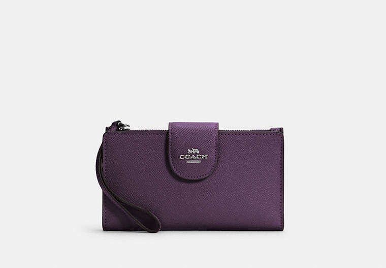 COACH®,PHONE WALLET,Leather,Silver/DARK AMETHYST,Front View