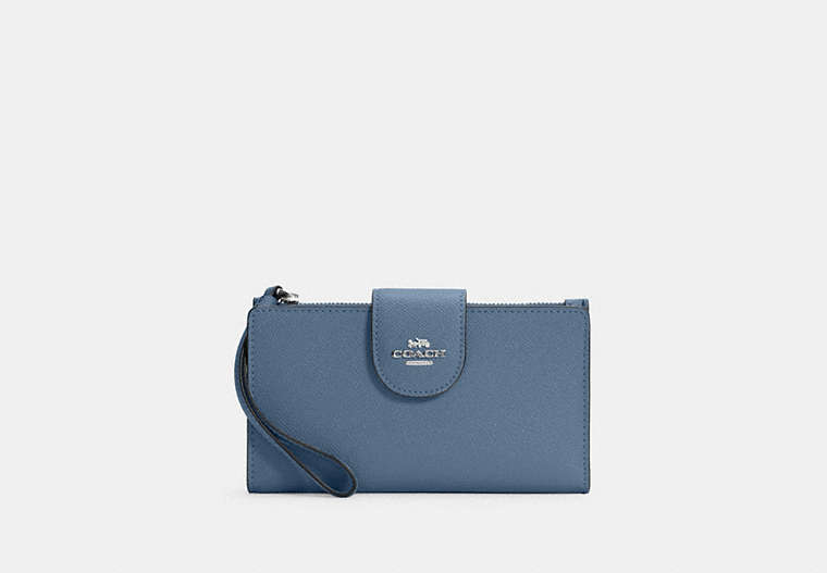 COACH®,PHONE WALLET,Leather,Silver/Indigo,Front View