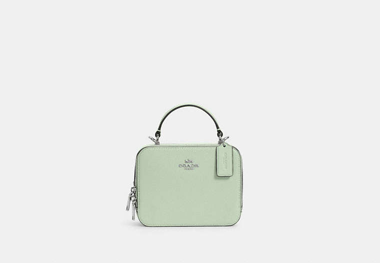 COACH®,BOX CROSSBODY,Leather,Small,Silver/PALE GREEN,Front View