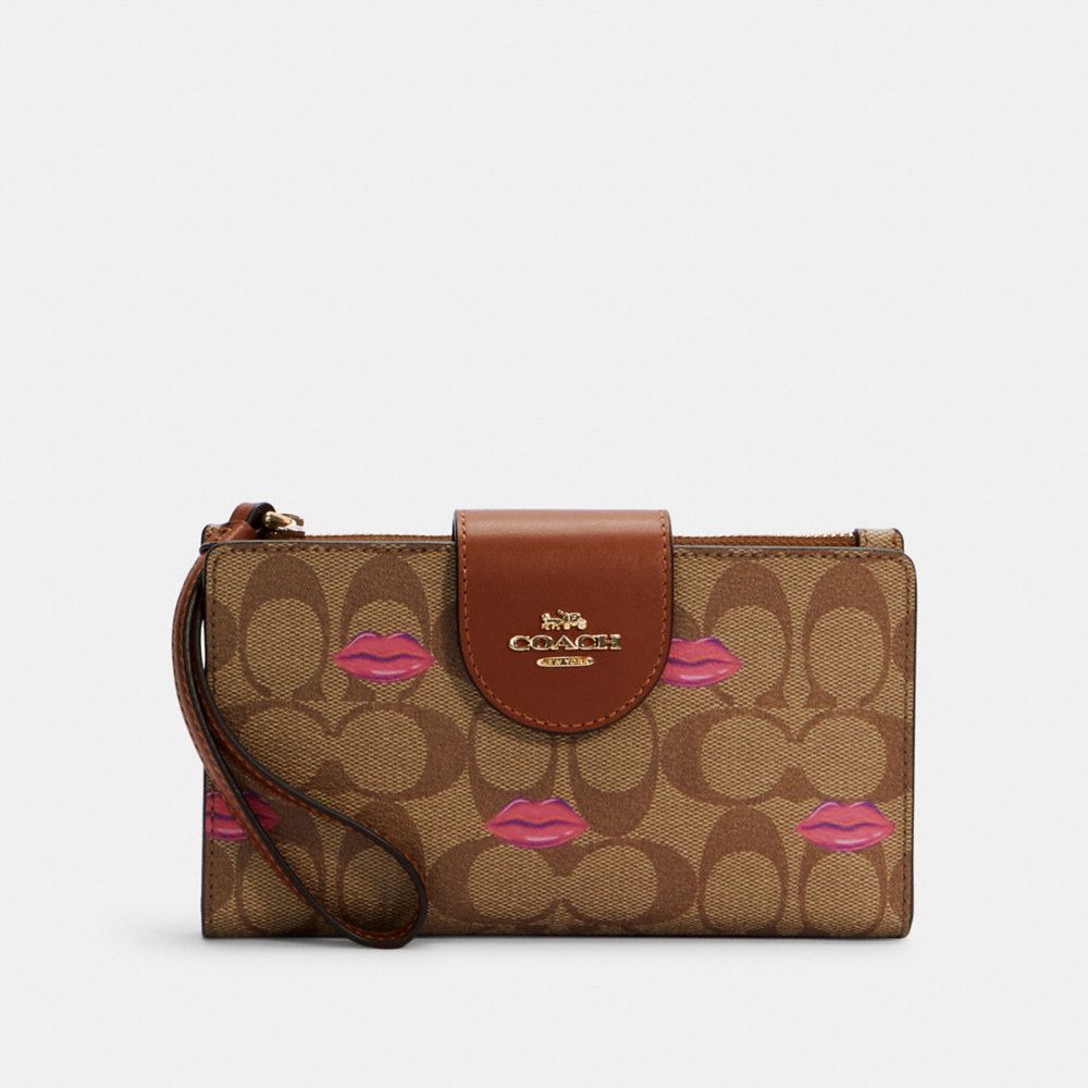 Coach Beige/Pink Signature Coated Canvas and Leather Zip Card Holder