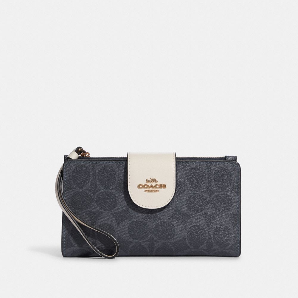 COACH®,Phone Wallet In Colorblock Signature Canvas,Canvas,Leather,Bi Fold,Wristlet,PVC,Color Block,Logo,Gold Metal,Casual,,Front View