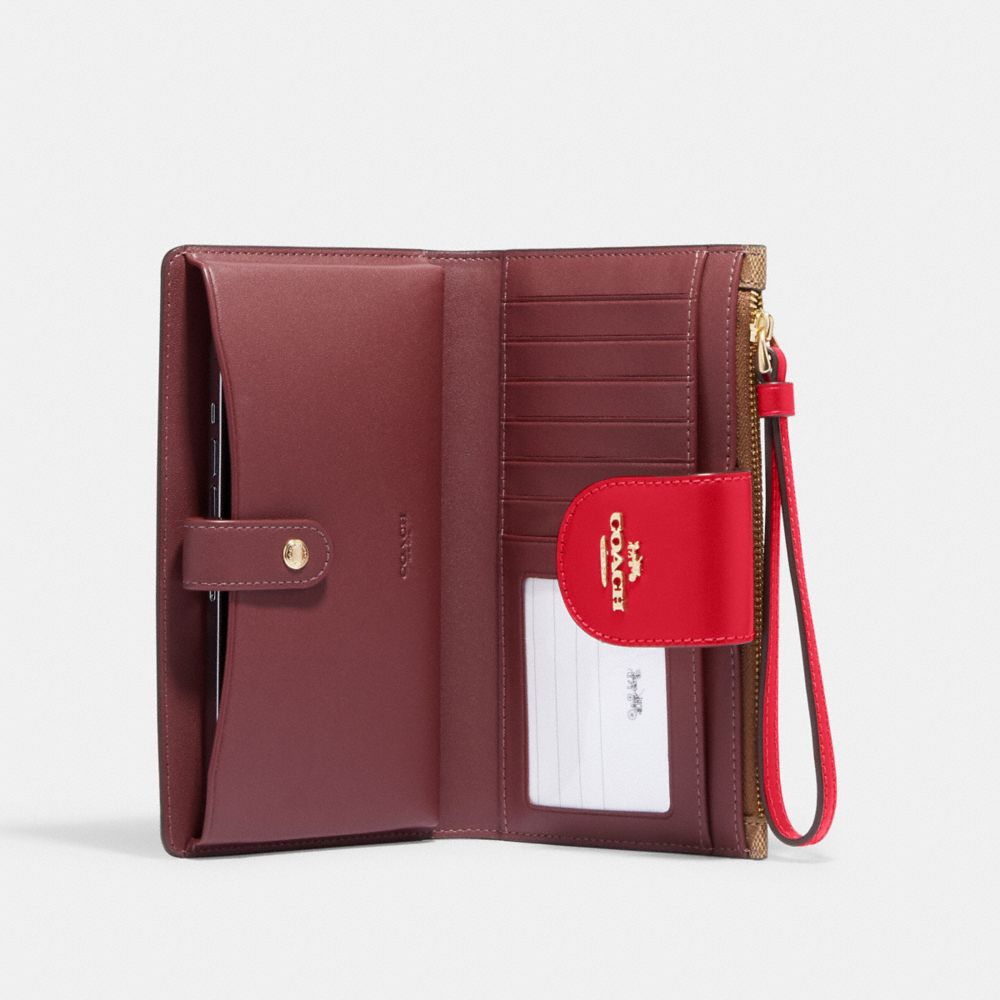 COACH®,PHONE WALLET IN COLORBLOCK SIGNATURE CANVAS,Im/Khaki/Electric Red,Inside View,Top View
