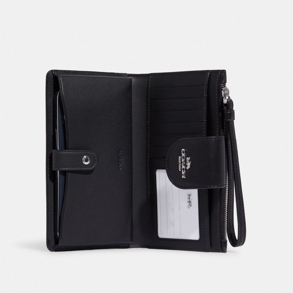 COACH®,PHONE WALLET IN COLORBLOCK SIGNATURE CANVAS,Signature Canvas,Silver/Graphite/Black,Inside View,Top View