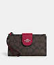 COACH®,PHONE WALLET IN COLORBLOCK SIGNATURE CANVAS,pvc,Medium,Silver/Brown/Bright Violet,Front View