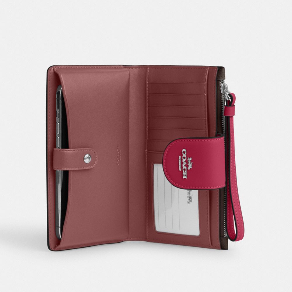COACH®,PHONE WALLET IN COLORBLOCK SIGNATURE CANVAS,Signature Canvas,Silver/Brown/Bright Violet,Inside View,Top View