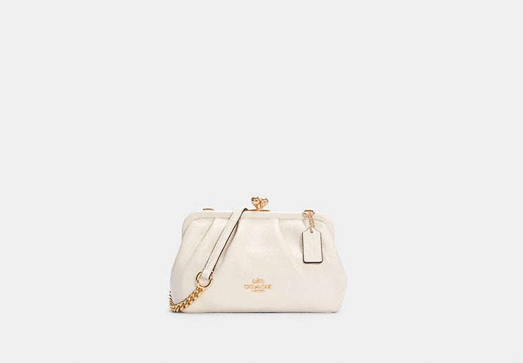 COACH®,NORA KISSLOCK CROSSBODY,Leather,Gold/Chalk,Front View