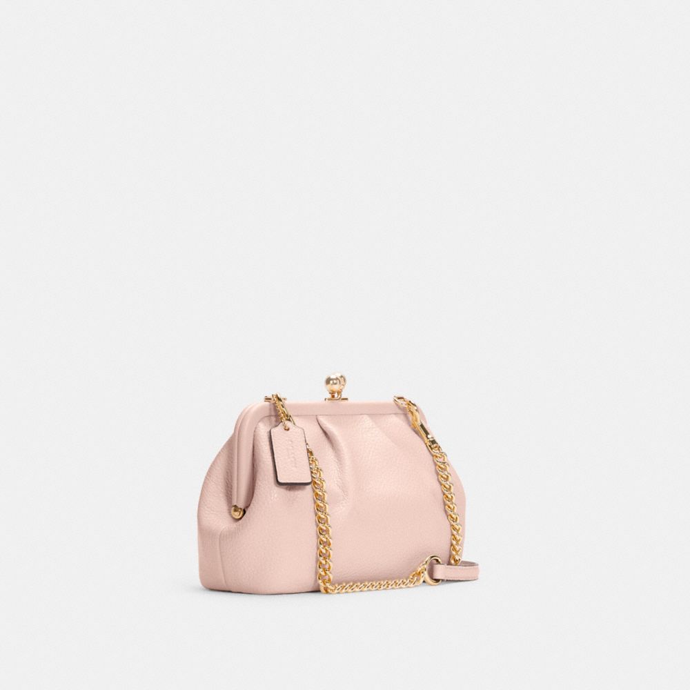 COACH®,NORA KISSLOCK CROSSBODY,Leather,Gold/Pale Pink,Angle View