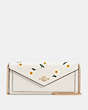 Slim Envelope Wallet With Chain With Daisy Embroidery