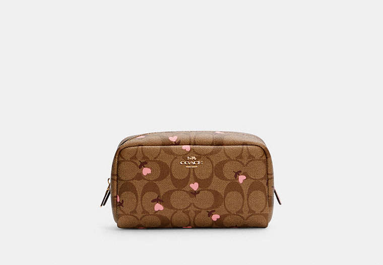 Small Boxy Cosmetic Case In Signature Canvas With Heart Floral Print