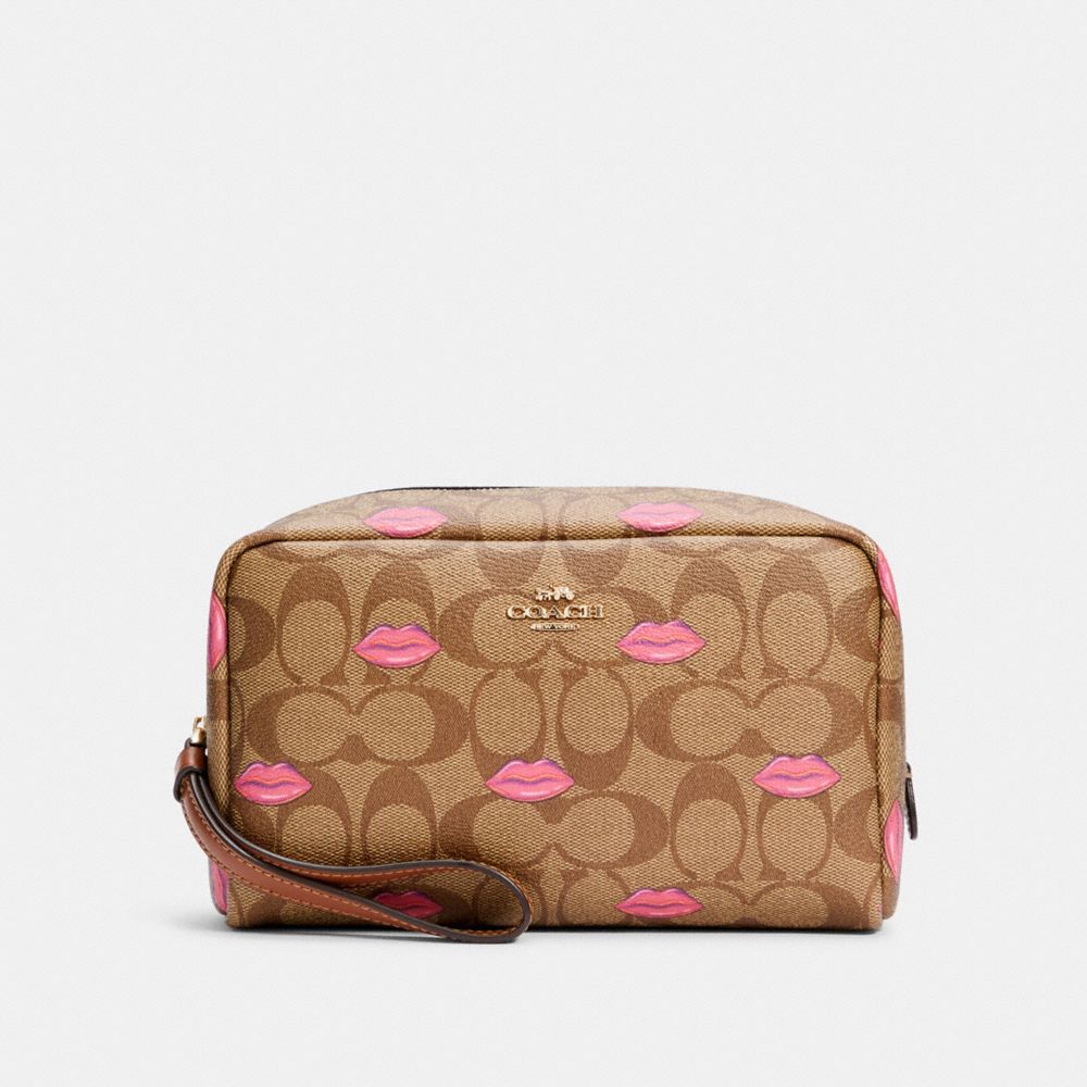 COACH® Outlet | Boxy Cosmetic Case In Signature Canvas With Lips Print