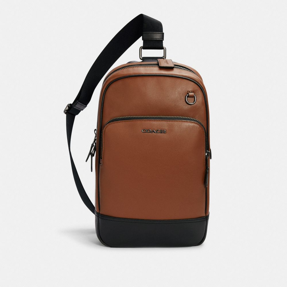 COACH®,GRAHAM PACK,Smooth Leather,Medium,Everyday,Gunmetal/Saddle,Front View