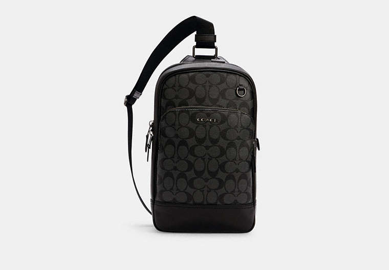 COACH®,GRAHAM PACK IN SIGNATURE CANVAS,Leather,Medium,Everyday,Gunmetal/Charcoal/Black,Front View image number 0