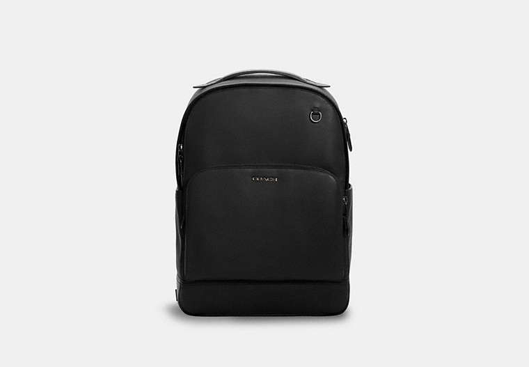 COACH®,GRAHAM BACKPACK,Leather,X-Large,Gunmetal/Black,Front View image number 0