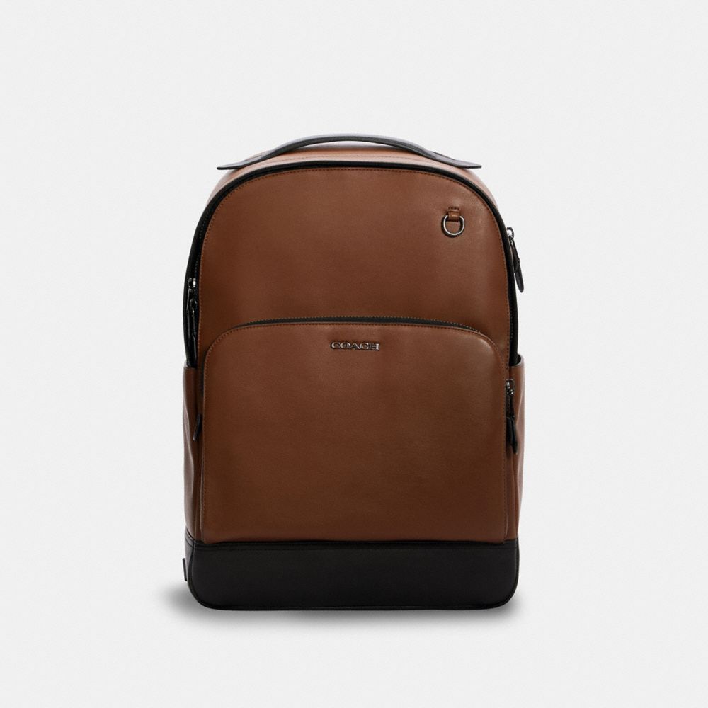 COACH®,GRAHAM BACKPACK,X-Large,Gunmetal/Saddle,Front View