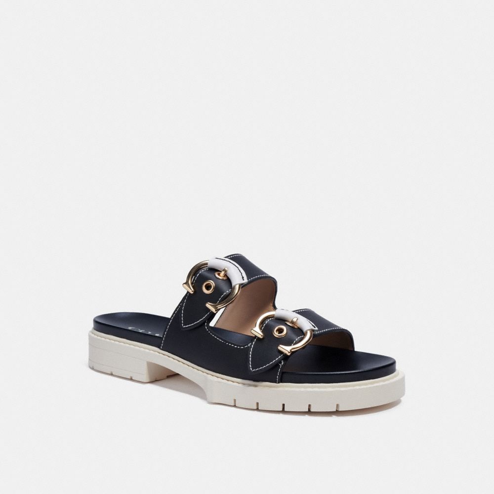 COACH®,PIPER SANDAL,Leather,Black,Front View