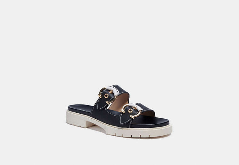 COACH®,PIPER SANDAL,Leather,Black,Front View