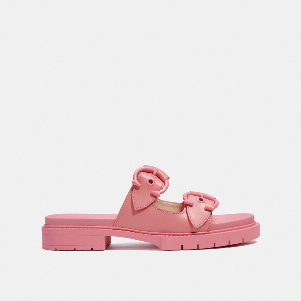 COACH®,PIPER SANDAL,Leather,Taffy,Angle View