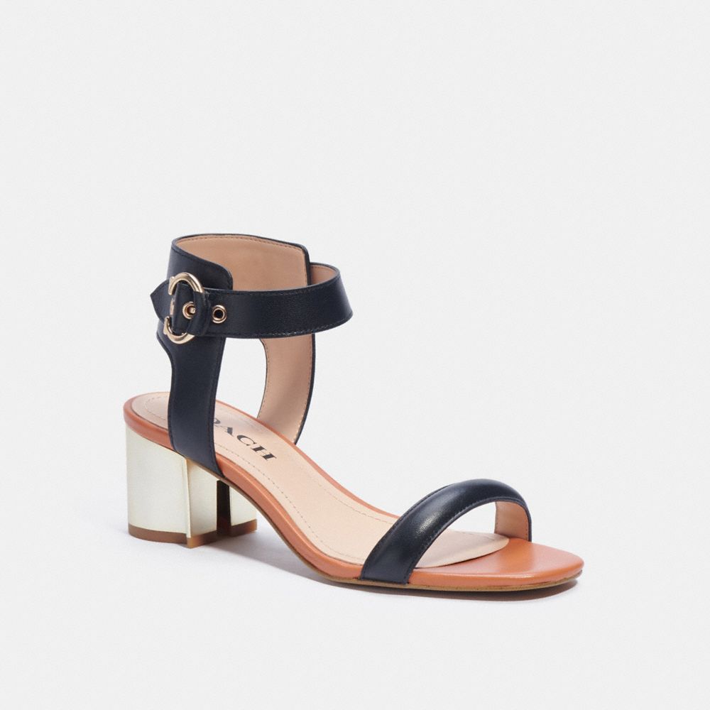 Coach Womens Melodie Semi Matte Calf Chalk Leather Heeled Sandals✅ 