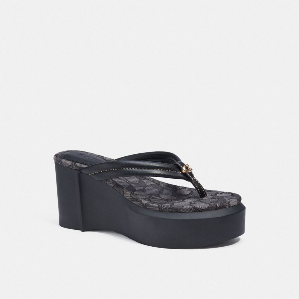 COACH®,FRANKI FLIP FLOP,Leather,Black,Front View