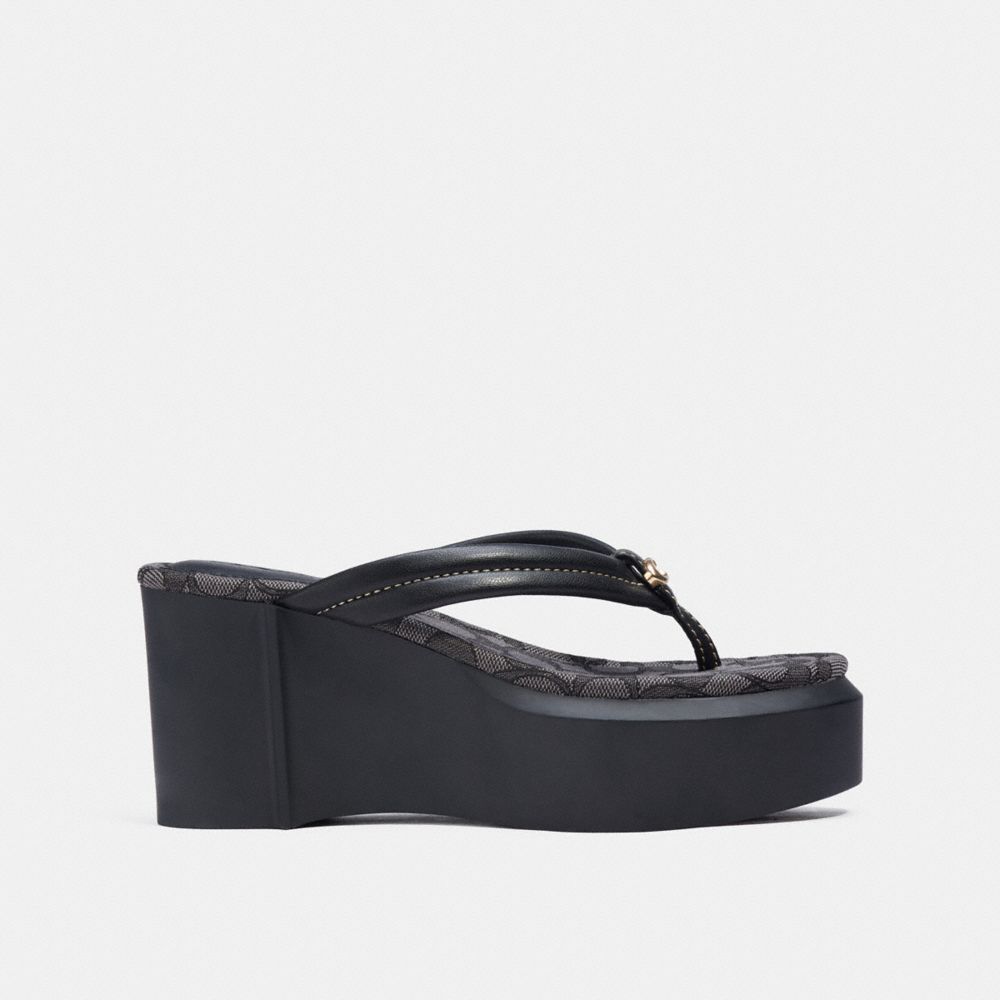 COACH®,FRANKI FLIP FLOP,Leather,Black,Angle View