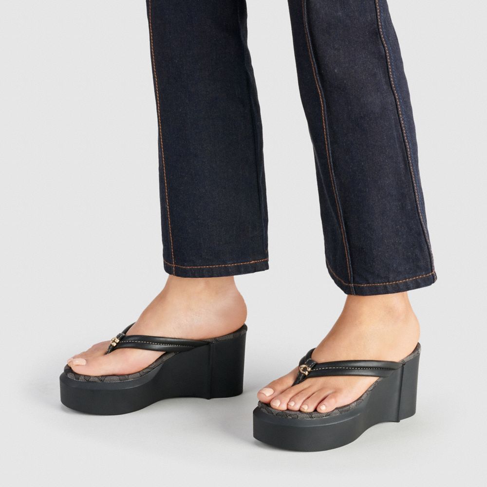 Coach black wedge store flip flops