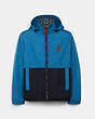 COACH®,REVERSIBLE SHORT PARKA,n/a,Brght Mineral Blu / Chamb Sig,Front View