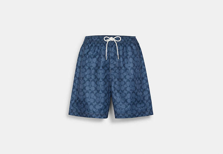 COACH®,SIGNATURE SWIM TRUNKS,n/a,Chambray Signature,Front View